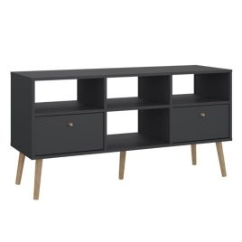 Lynzie Wooden Legs TV Unit with 2 Drawers - Dark Grey