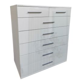 TRAFFORD White Chest of Drawers - Large-sized, 7 Drawers Gloss Finish