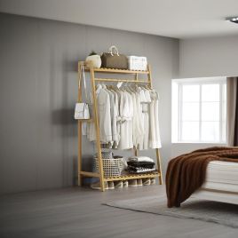 TRIVANTE Clothes Rail Heavy Duty Bamboo Wardrobe Rack - Natural