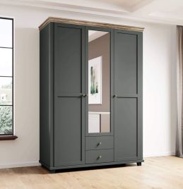 Wardrobe - EPSOM 3 Door Mirrored Wardrobe Green and Oak Lefkas 154cm