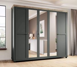 Wardrobe - EPSOM 5 Door Wardrobe Green and Oak Lefkas 246cm