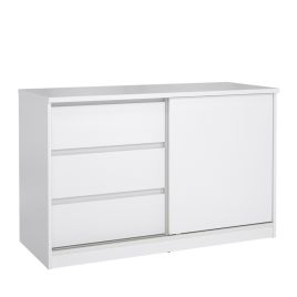 Lottie Sliding Door Storage Display Unit with 3 Drawers - White High Gloss