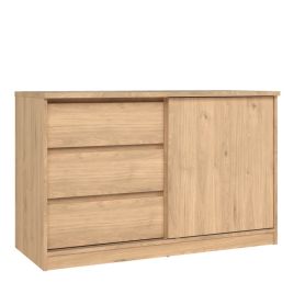 Lottie Sliding Door Storage Display Unit with 3 Drawers - Oak