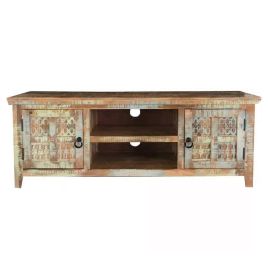 Bridgend Mango Wood Plasma TV Unit with 2 Door and Open Shelf - Brown