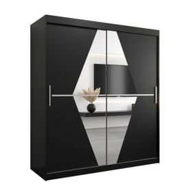 Sliding Wardrobe - SPURDLE 2 Door Mirrored Wardrobe Black 180cm