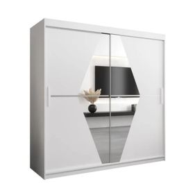 Sliding Wardrobe - SPURDLE 2 Door Mirrored Wardrobe White 200cm