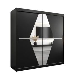 Sliding Wardrobe - SPURDLE 2 Door Mirrored Wardrobe Black 200cm