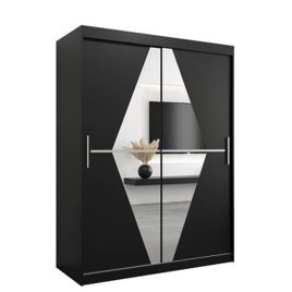 Sliding Wardrobe - SPURDLE 2 Door Mirrored Wardrobe Black 150cm