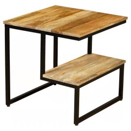 Barnsley Industrial Square Side Table With Shelf - Light Wood Tone