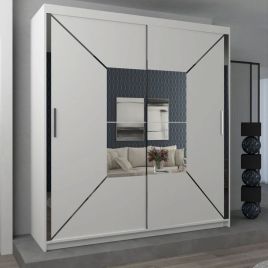 Sliding Wardrobe - BARTHOLOMEW 2 Door Mirrored Wardrobe White 120cm
