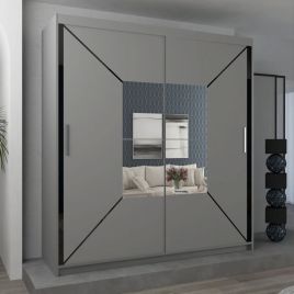 Sliding Wardrobe - BARTHOLOMEW 2 Door Mirrored Wardrobe Grey 120cm