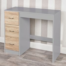 3 Drawer Wooden Computer Desk - Grey Carcass with Oak Drawers 