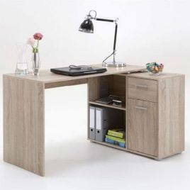 Berwick Corner Flexi Desk with Door, Drawer and Open Shelf - Oak Effect