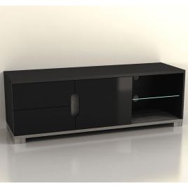 Clarke TV Unit with 2 Drawers, 1 Door and 2 Shelf - Black Gloss Front and Dark Oak Effect