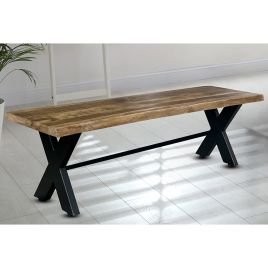 Solid Metal Legs Mango Wood Dining Bench 180cm - Brown and Black