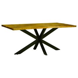 Solid Black Metal Legs Durable Solid Mango Wood Dining Table 140cm - Brown Top