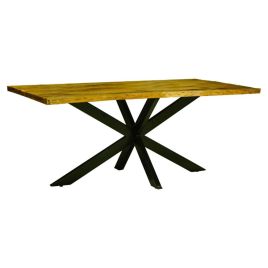 Solid Black Metal Legs Durable Solid Mango Wood Dining Table 200cm - Brown Top