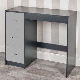 3 Drawer Wooden Computer Desk - Black Carcass with Grey Drawers