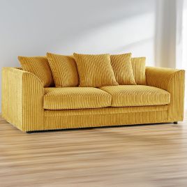 Desmond Jumbo Cord 3 Seater Scatterback Sofa - Mustard