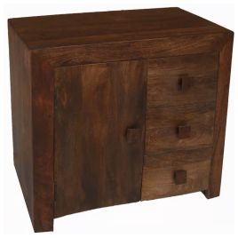 Delta Mango Wood 85cm Sideboard with 3 Drawer and Door - Walnut
