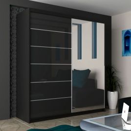 Sliding Wardrobe - INFINITE 2 Door Mirrored Wardrobe Black - 180cm