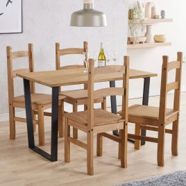 Belton Rectangular Dining Table Set With Solid Pine Dining Chair