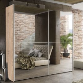 Sliding Wardrobe - SEATTLE 2 Door Full Mirrored Wardrobe Oak Effect 240cm