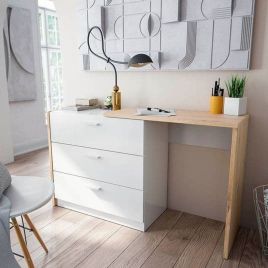 3 Drawers Chest with Desk - White And Oak