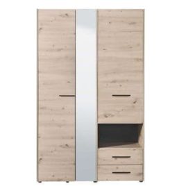 Wardrobe - HIGHAM 3 Door Mirrored Wardrobe Grey Oak 161cm