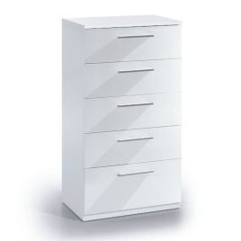 MARKHAM White Chest of Drawers - Tallboy, Medium-sized, 5 Drawers