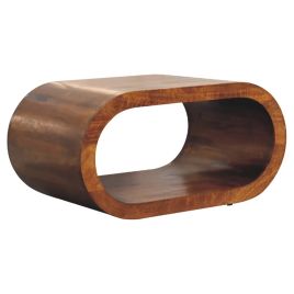 AMRI Solid Mango Wood Round Shape Wall Mounted Coffee Table - Chestnut Finish