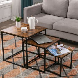 Compact Modern Design 3 in 1 Nest of Table Set - Brown or Natural