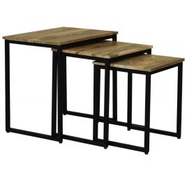 Tracey Industrial Style Mango Wood Nest Of 3 Tables - Light Wood Tone