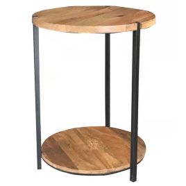 Tracey Industrial 46cm Round Iron Leg Side Table - Light Wood Tone