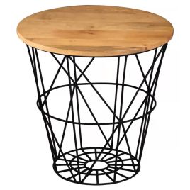 Tracey Industrial Iron and Mango Round Side Table - Light Wood Tone