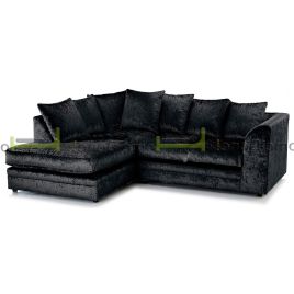 ARABIA Crushed Velvet 4 Seater L Shaped - Left Hand Facing Corner Sofa - Black