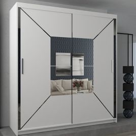 Sliding Wardrobe - BARTHOLOMEW 2 Door Mirrored Wardrobe White 180cm