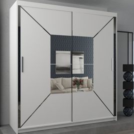 Sliding Wardrobe - BARTHOLOMEW I 2 Door Mirrored Wardrobe White 120cm