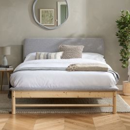EZRA Fabric 5ft Kingsize Bed Grey And Oak