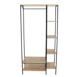 ASHBOURNE Large Wide Wood Wardrobe Open 1 Shelf 1 Rail - Oak Effect