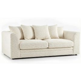 BELVANO Boucle Fabric 3 Seater Scatterback Sofa - Ivory