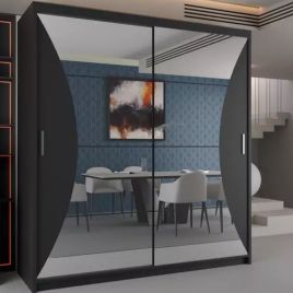 Sliding Wardrobe - CALEDONIA 2 Door Mirrored Wardrobe Black -150cm