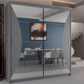 Sliding Wardrobe - CALEDONIA 2 Door Mirrored Wardrobe Grey - 203cm