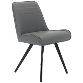 High Back Black Leg PU Fabric Dining Chair - Grey