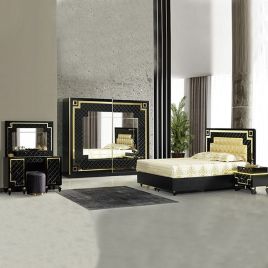 Chelmsford Diamond Shape Faux PU Padded Bedroom Set - Glossy Black