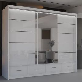 Sliding Wardrobe - CHESHAM 3 Door Mirrored Wardrobe White 255cm
