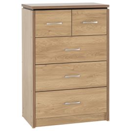 CREMONA Oak Finish Chest of Drawers - Medium-sized, 5 Drawers