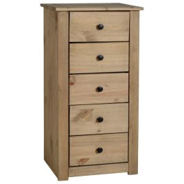 PRESTON Natural Finish Chest of Drawers - Tallboy, Small-sized, 5 Drawers