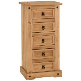 CLACTON Pine Finish Chest of Drawers - Tallboy, Medium-sized, 5 Drawers