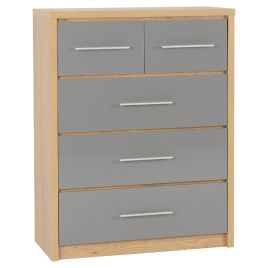 SELSEY III Oak Finish Chest of Drawers - Medium-sized, 5 Drawers